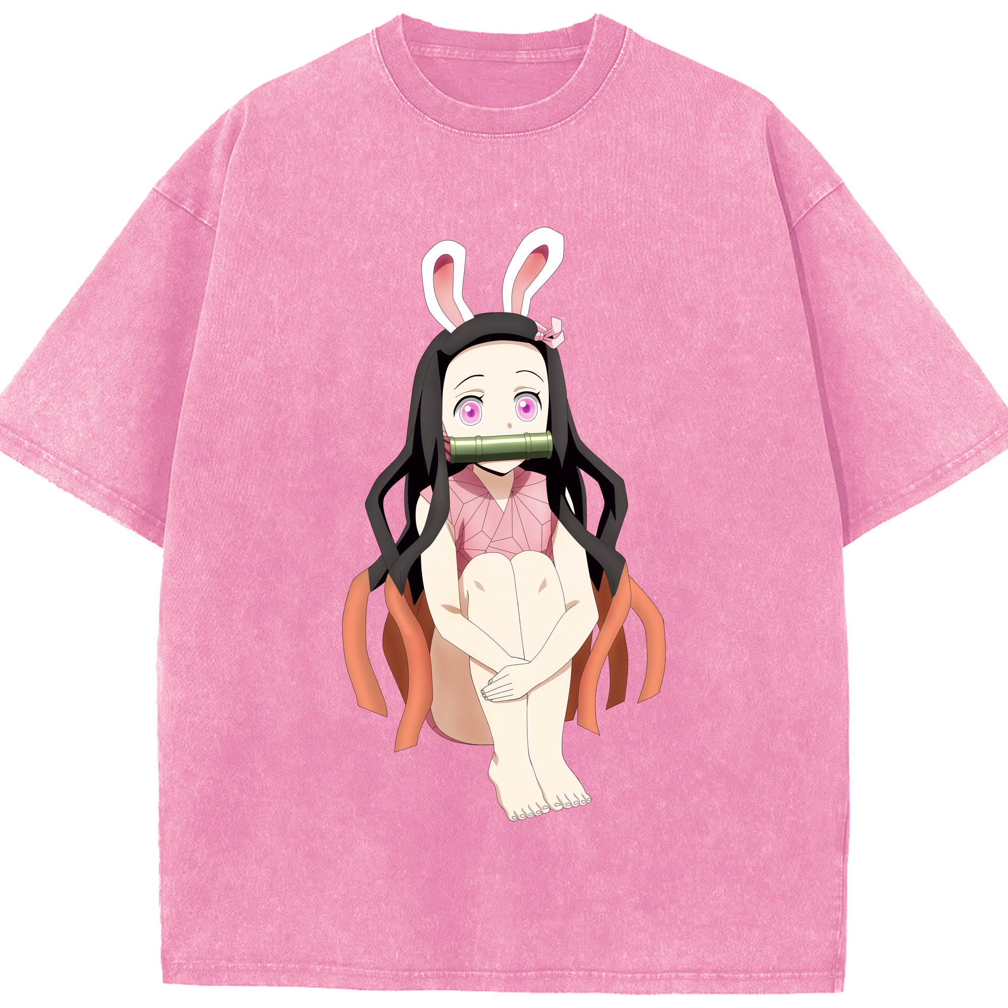 （画像用） 鬼滅の刃（きめつのやいば）竈門 禰󠄀豆子／かまど ねずこ Kamado Nezuko 綿100% ヴィンテージ風 半袖Tシャツ（フロントプリント）